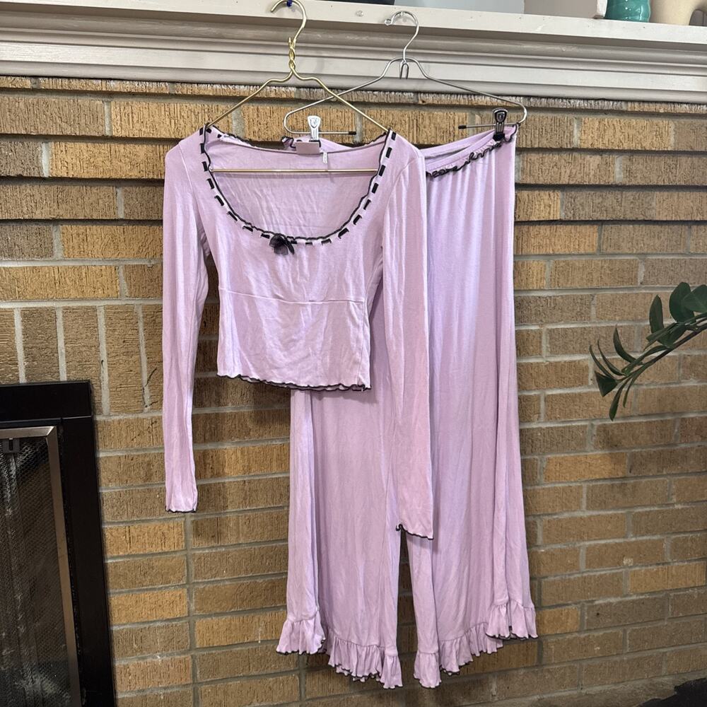 Urban Outfitters Out From Under Sweet Dreams Ruffle Wide Leg Set S/L Coquette